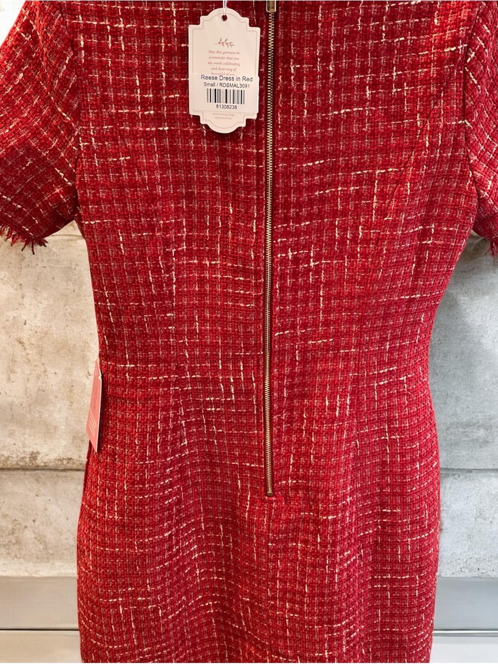 NWT Ivy City Co Red Reese Tweed Fringed Short Sleeve Dress - Picture 2 of 2